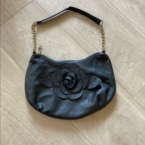 Black Leather Flower Purse